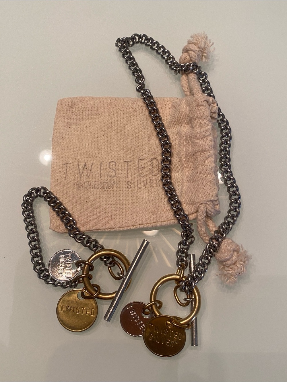 EUC Twisted Silver Mixed Metal Toggle Necklace & Bracelet Set